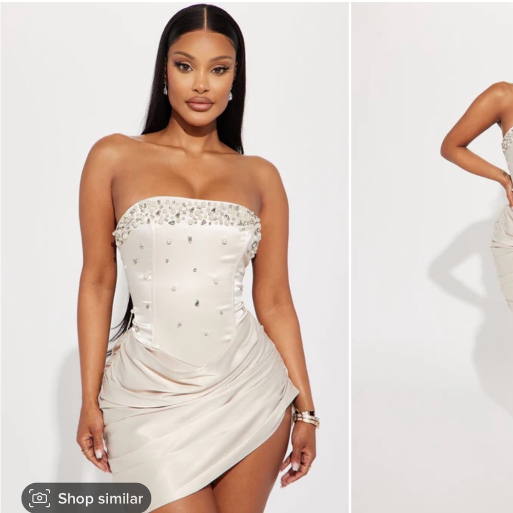 Strapless pearl beaded dress